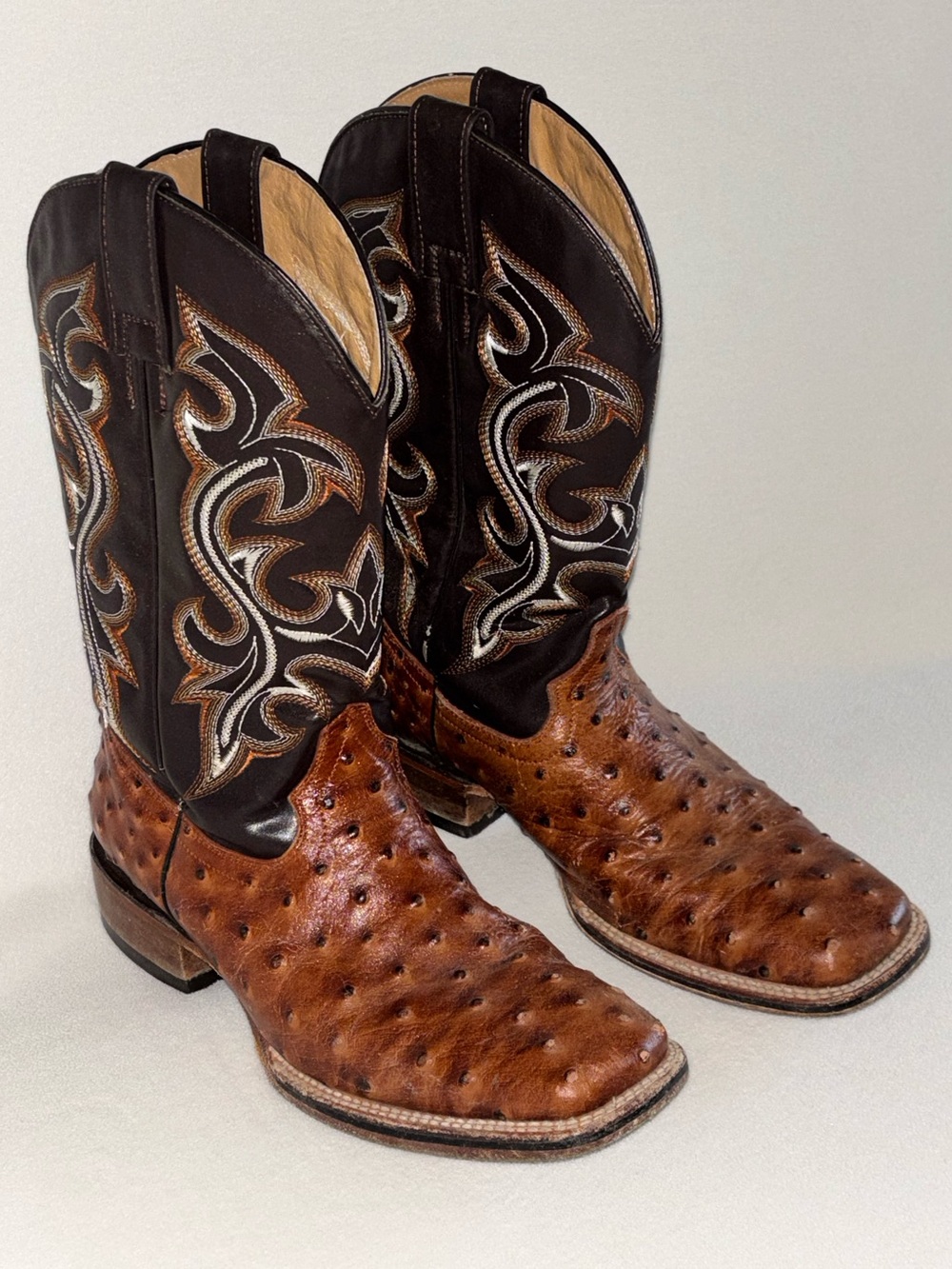 Gran Líder Men’s 8 Brown Ostrich Embossed Leather Cowboy Boots Made in Mexico